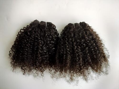 Natural Color Steam Curly Human Hair Weft Extensions - Human Hair Type: Indian