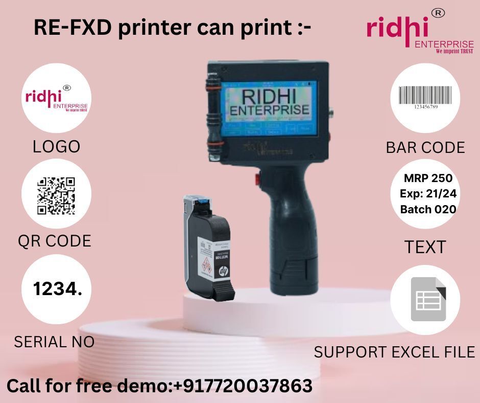 RE-FXD1 Handheld Digital Inkjet Printer 1 inch printing