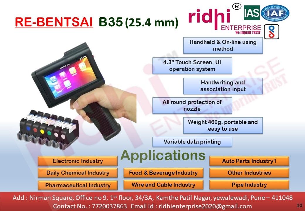 RIDHI BENTSAI B35 HANDHELD TIJ PRINTER