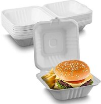 Bagasse Plain & Compartment Clamshell Box - 6/8/9 Inch Sizes, White Color | Disposable, Moisture-resistant, Microwave-friendly, Airtight, Eco-friendly Design