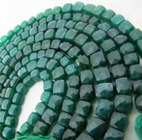 Natural Green onyx Cube Shape 6 to 8mm Faceted Beads Strand 8 inches long