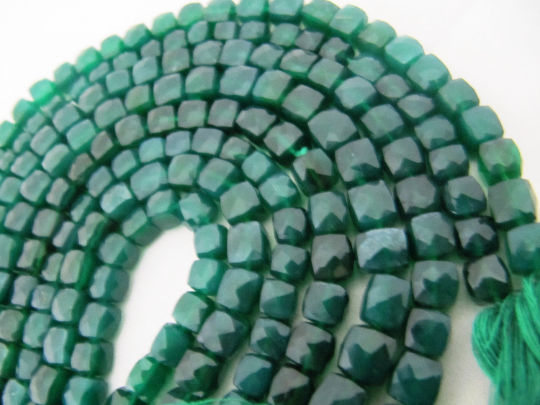 Natural Green onyx Cube Shape 6 to 8mm Faceted Beads Strand 8 inches long