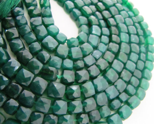 Natural Green onyx Cube Shape 6 to 8mm Faceted Beads Strand 8 inches long