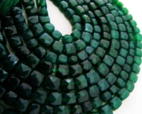 Natural Green onyx Cube Shape 6 to 8mm Faceted Beads Strand 8 inches long