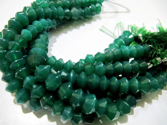 Natural Green Onyx Dholki Shape Faceted Beads 8 to 12 mm Strand 9 inches long