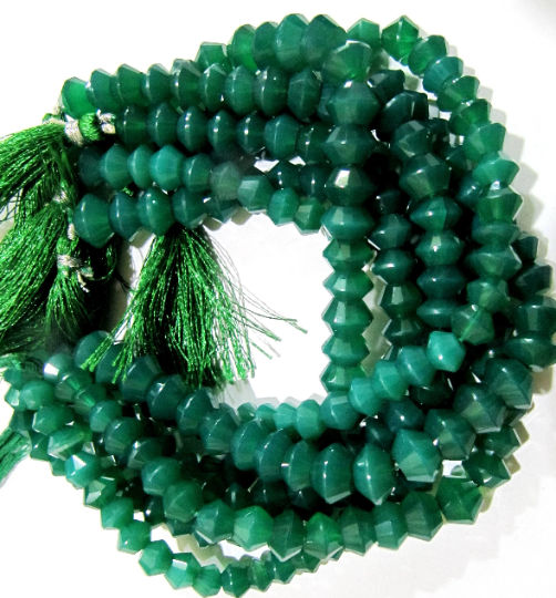 Natural Green Onyx Dholki Shape Faceted Beads 8 to 12 mm Strand 9 inches long