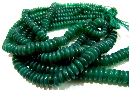 Natural Green Onyx Plain German Cut 6-9mm Beads Strand 8 inches long