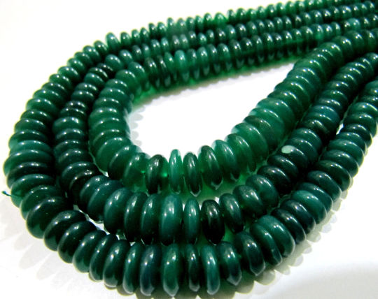 Natural Green Onyx Plain German Cut 6-9mm Beads Strand 8 inches long