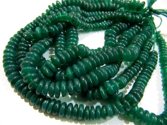 Natural Green Onyx Plain German Cut 6-9mm Beads Strand 8 inches long