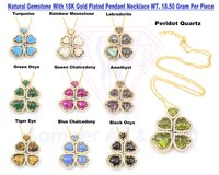 Natural Gemstone With Cubic Zircon Gold Plated Flower Design Pendant Necklace - Grade: Aaa
