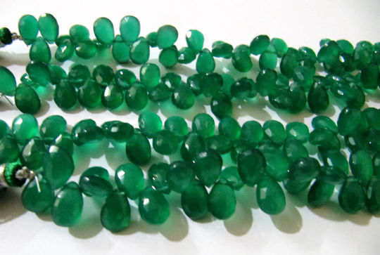 Natural Green onyx Pear Shape  8x10mm to 10x15mm Strand of 8 inch Long