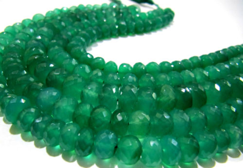 Natural Green Onyx Rondelle Faceted 8 to 10mm Beads Strand 8 inches long