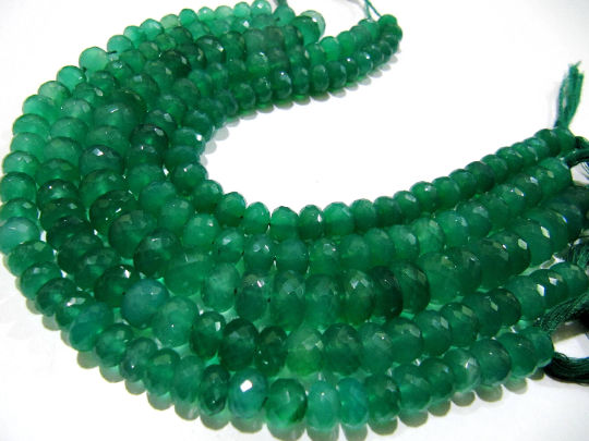 Natural Green Onyx Rondelle Faceted 8 to 10mm Beads Strand 8 inches long