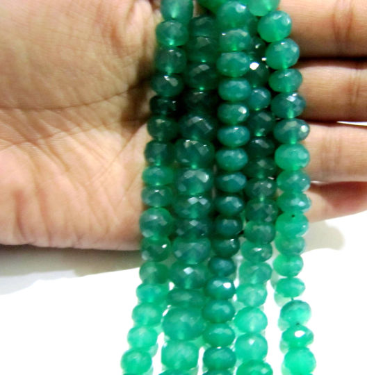 Natural Green Onyx Rondelle Faceted 8 to 10mm Beads Strand 8 inches long