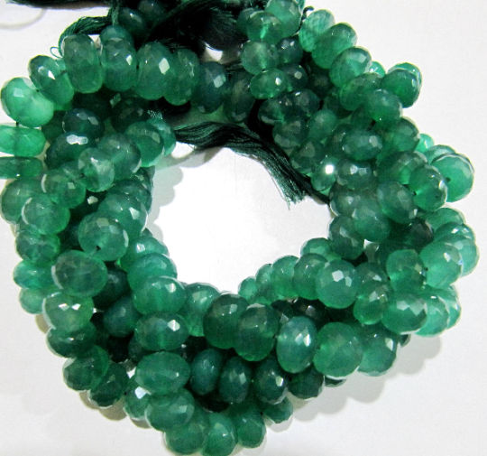 Natural Green Onyx Rondelle Faceted 8 to 10mm Beads Strand 8 inches long