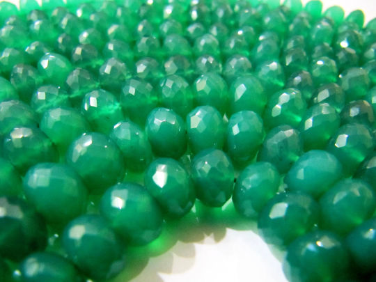 Natural Green Onyx Rondelle Faceted 7 to 8mm Beads Strand 9 inches long