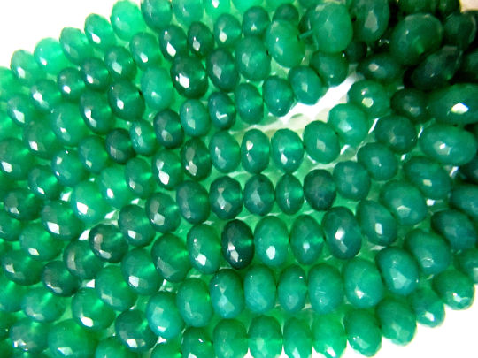 Natural Green Onyx Rondelle Faceted 7 to 8mm Beads Strand 9 inches long