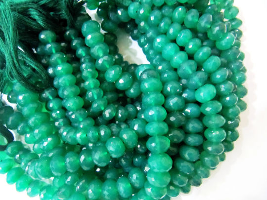 Natural Green Onyx Rondelle Faceted 7 to 8mm Beads Strand 9 inches long