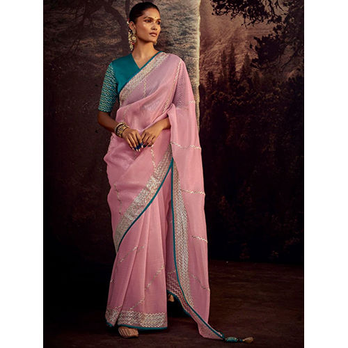 Ladies Baby Pink Saree - Color: Different Available