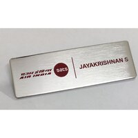 Steel Name Badge - Silver Brushed Finish, Engraved Logo And Text, Standard Rectangle Shape, Durable Steel Material