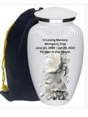 3D Flowers Design Cremation Urn - Color: White