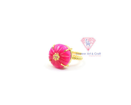 Hot Pink Chalcedony Gemstone Gold Plated Handmade Adjustable Ring