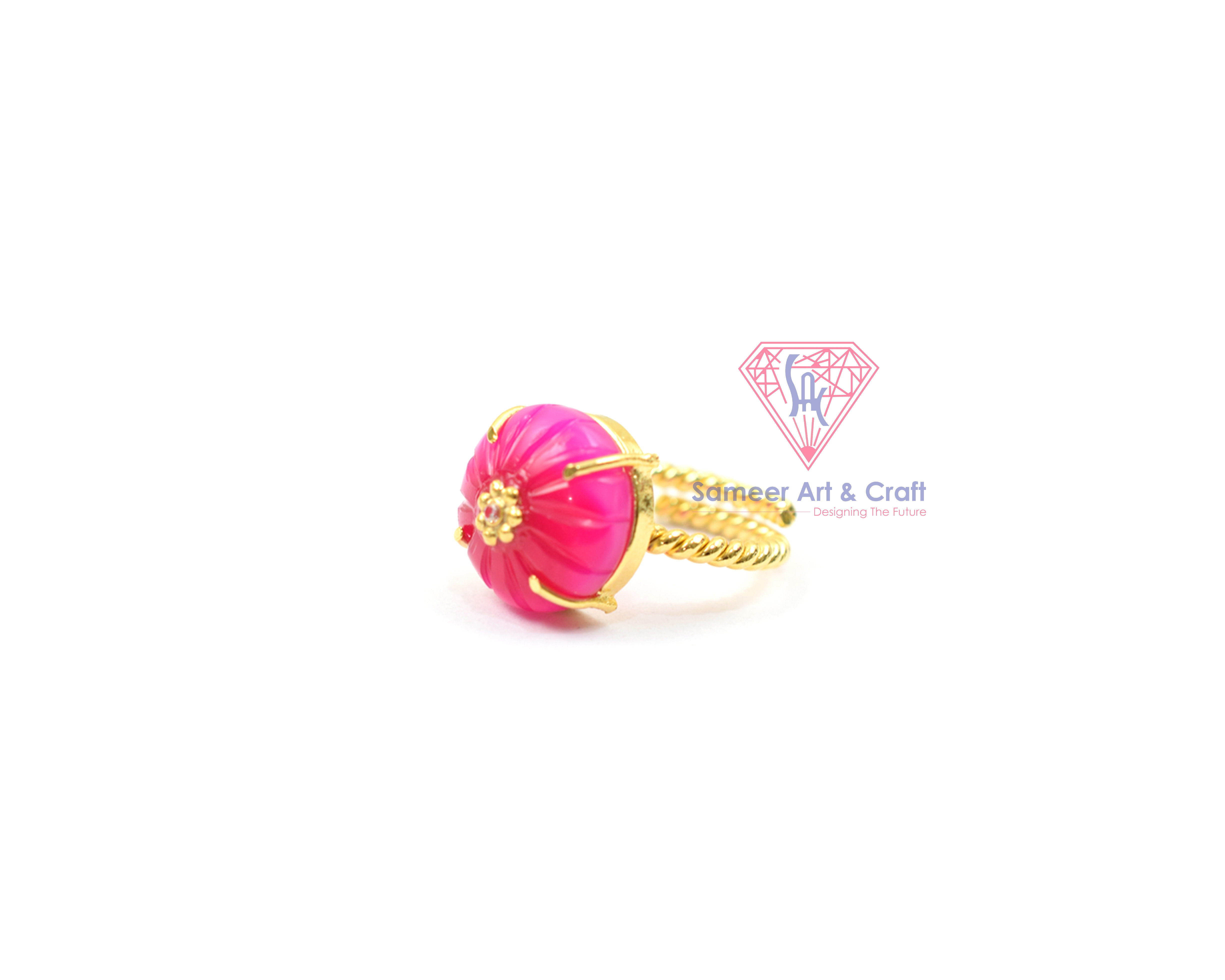 Hot Pink Chalcedony Gemstone Gold Plated Handmade Adjustable Ring