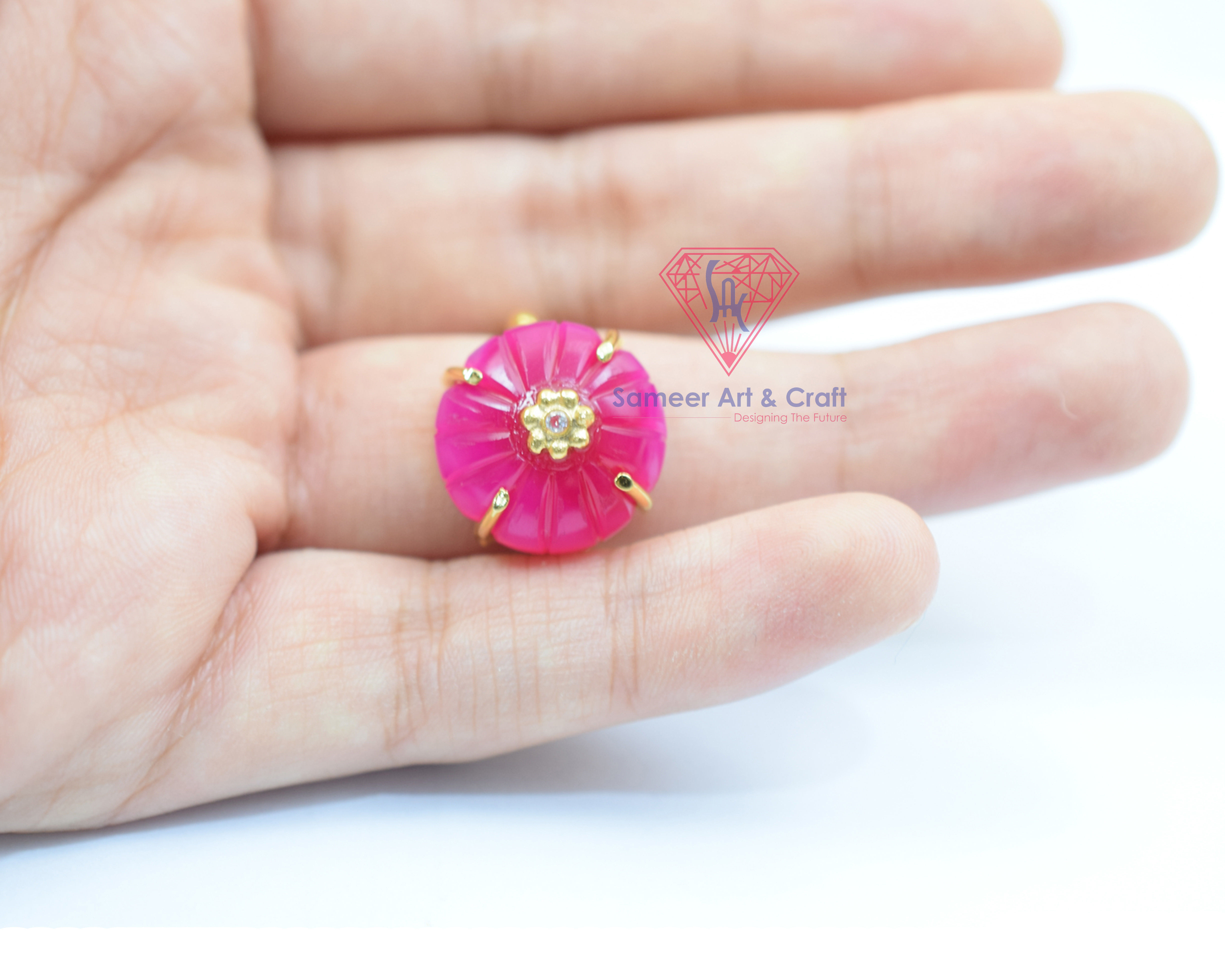 Hot Pink Chalcedony Gemstone Gold Plated Handmade Adjustable Ring