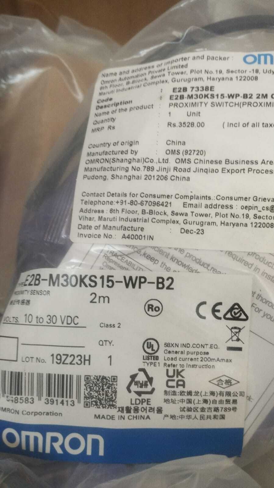 OMRON PROXIMITY SENSOR E2B-M30KN20-M1-B2, E2B-M30KN20-M1-C1, E2B-M30KN20-M1-C2, E2B-M30KN20-M1-B1  E2B-M30KN20-WP-B1, E2B-M30KN20-WP-B2,  E2B-M30KN20-WP-C1, E2B-M30LN20-M1-B1,  E2B-M30LN20-M1-B2