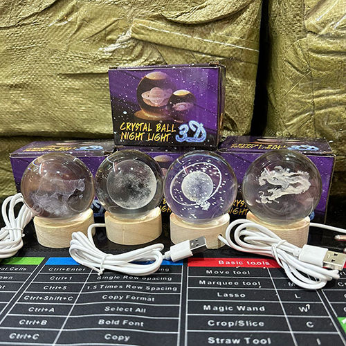 3D Crystal Ball Night Light - Color: As Per Requirement