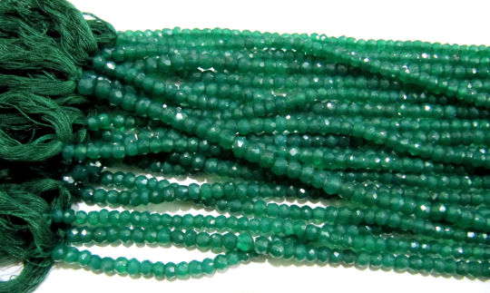 Natural Green Onyx Rondelle Faceted 3-4mm Beads Strand 13 inches long