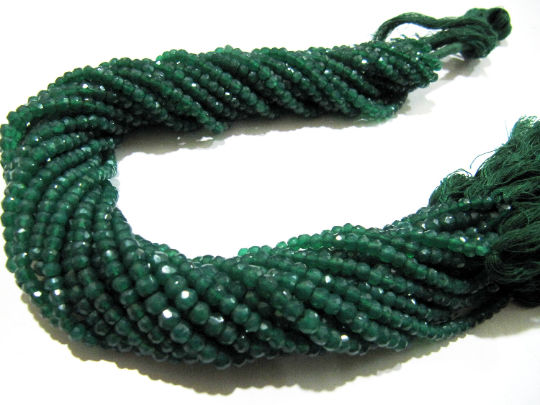 Natural Green Onyx Rondelle Faceted 3-4mm Beads Strand 13 inches long