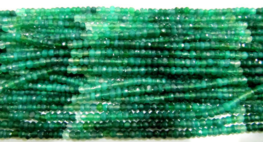 Natural Green Onyx Rondelle Faceted 3-4mm Bead Strand 13 inches long