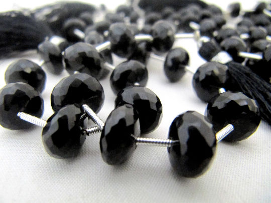 Natural Black Onyx Rondelle Faceted 10 to 12mm Beads Strand 9 inches long