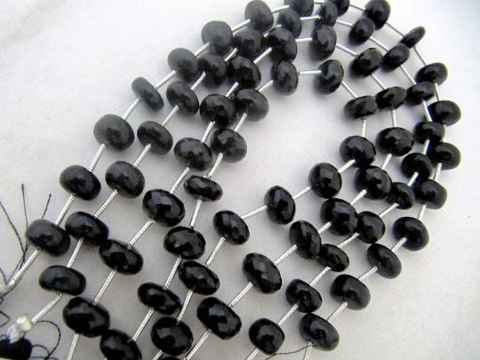 Natural Black Onyx Rondelle Faceted 10 to 12mm Beads Strand 9 inches long