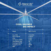 Marut Air Hvls Bldc Fan - Aluminum, 3.7 Meter Diameter, 380 Volt, 6 Blades, 160 Rpm | High Efficiency, Direct Drive Pmsm Motor, 300 Watt Power Consumption, Large Air Flow Coverage
