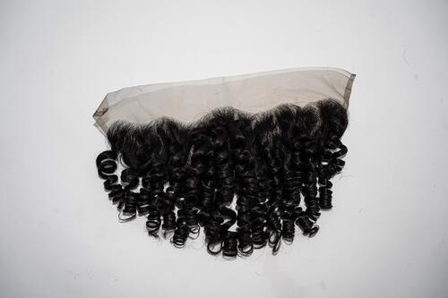 Black Steam Curly Human Hair Transparent Lace Frontal