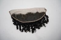 Black Steam Curly Human Hair Transparent Lace Frontal