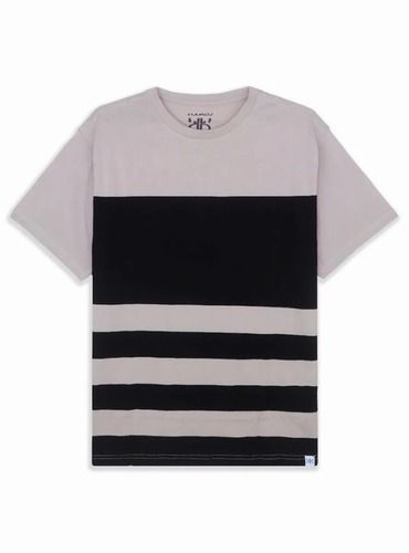 TUVALU MENS STRIPED T SHIRT BLACK