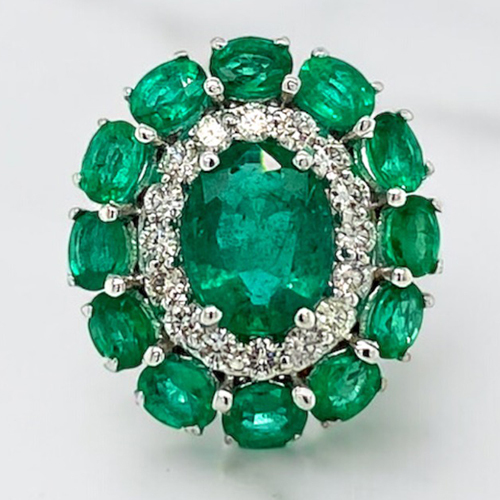 White Gold Emerald And Diamond Ring