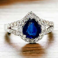 Natural Blue Sapphire Diamond Ring - Emerald Cut Natural Diamond, I2 Clarity, Laser Drilled Enhancements, Customizable Fancy Color