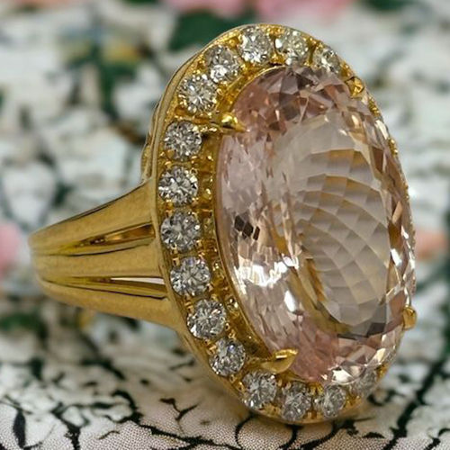 Natural Morgonite Diamond Gold Ring