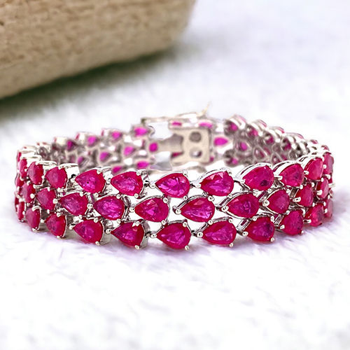 925 Sterling Silver Ruby Bracelet - Diamond Clarity: I3