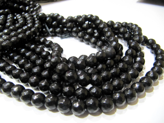 Black Onyx Round Faceted Round Shape 10mm Beads Strand 14 inches long