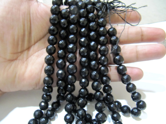 Black Onyx Round Faceted Round Shape 10mm Beads Strand 14 inches long