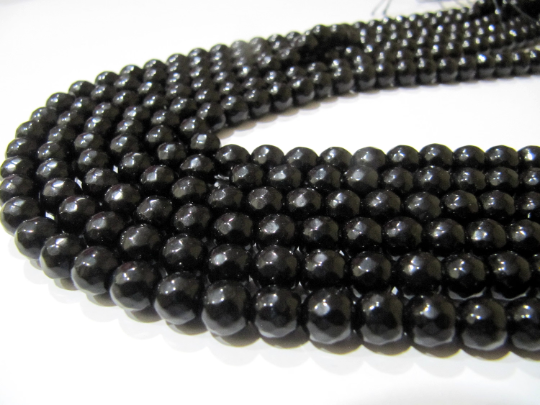 Black Onyx Round Faceted Round Shape 10mm Beads Strand 14 inches long