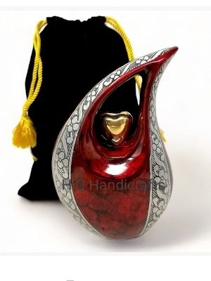 Aluminium Tear Drop With Heart Engraving Cremation Urn - Color: Red And (Fire Shadow)