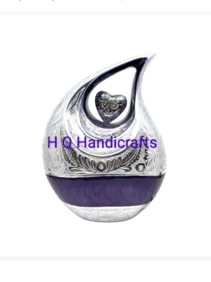 Aluminium Milky Way Tear Drop with heart Engraving, nickeled, enameled Cremation Urn
