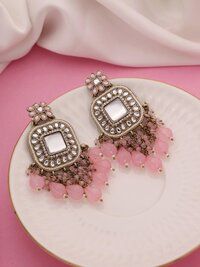 Kundan Square Pearl Drops Earring