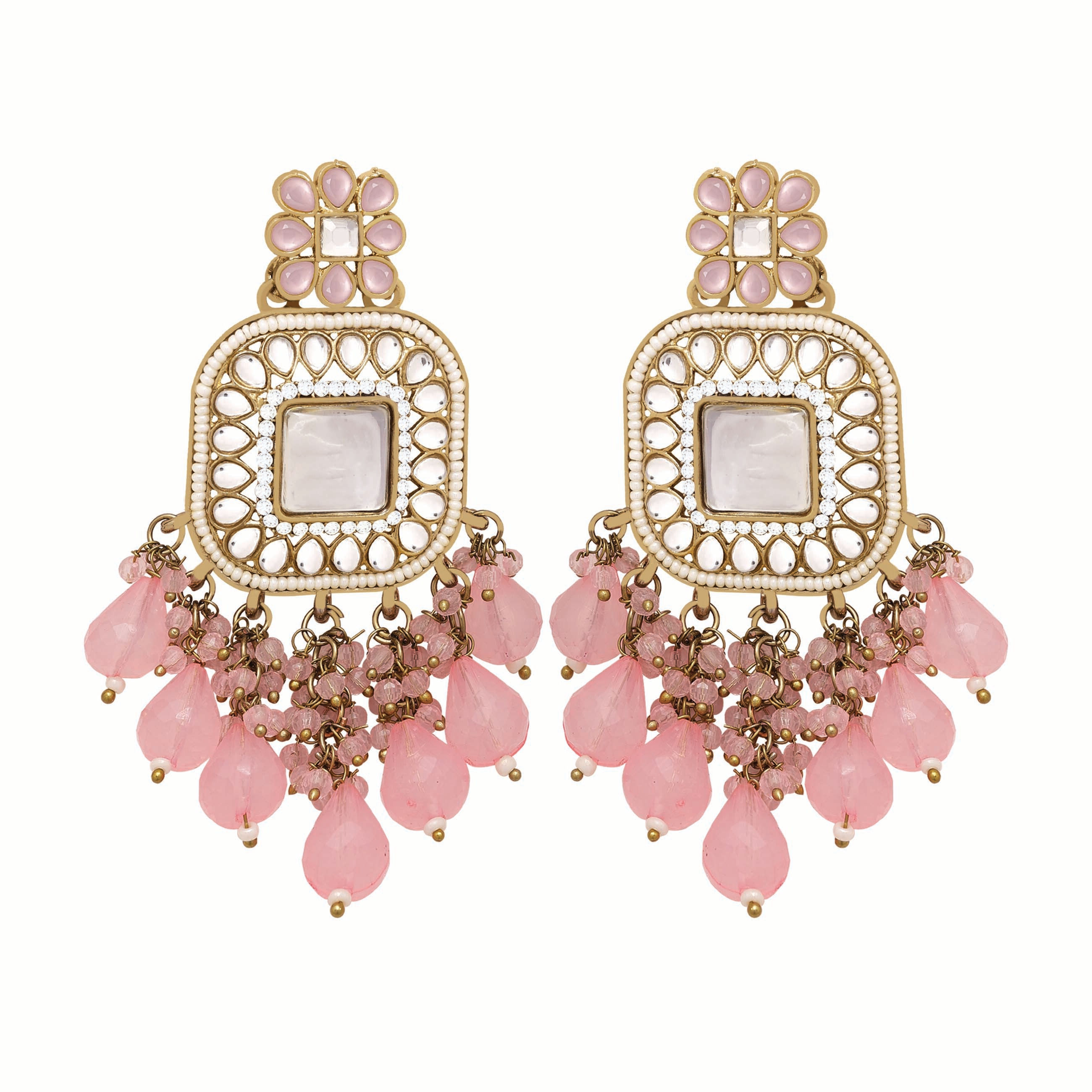 Kundan Square Pearl Drops Earring